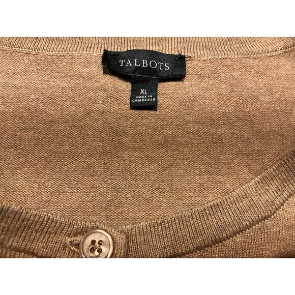 Talbots Classic Crew Neck Cardigan XL Camel Button Front Long Sleeve - Picture 6 of 8